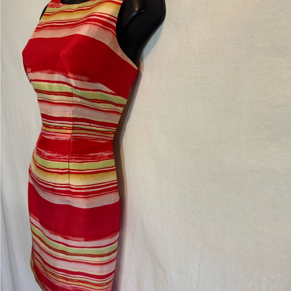 A-172 Jessica Howard‎ 100% Silk Striped Red and Yellow Sleeveless Dress Size 8P - Picture 6 of 14